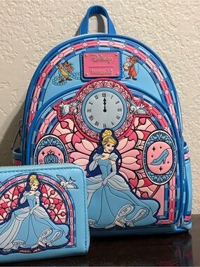 Loungefly Cinderella Stained Glass Portrait Mini Backpack & Wallet Combo
